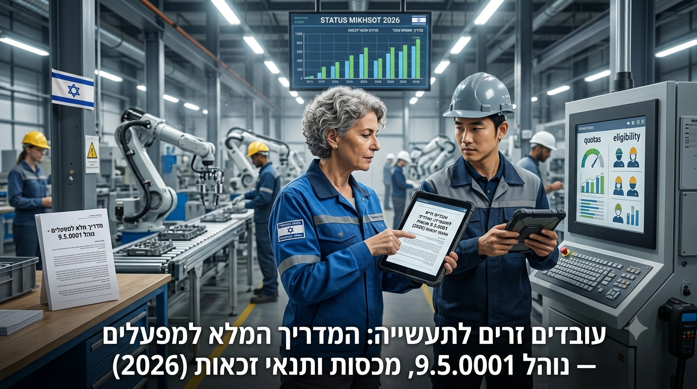 עובדים זרים לתעשייה: המדריך המלא למפעלים — נוהל 9.5.0001, מכסות ותנאי זכאות (2026)